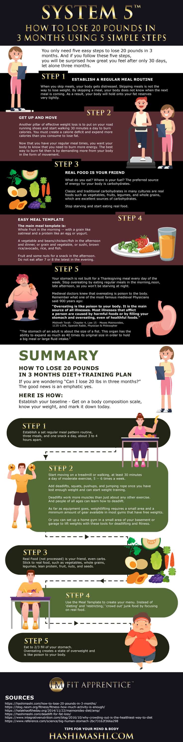 how to lose 20 pounds in 3 months SYSTEM5 Infographic from HashiMashi.com Diet + Training Tips for Your Mind & Body